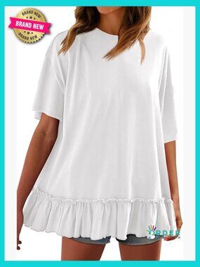 Oversized Peplum Babydoll Tunic Shirt Flowy Crew Neck Summer Beach Tunic Tops